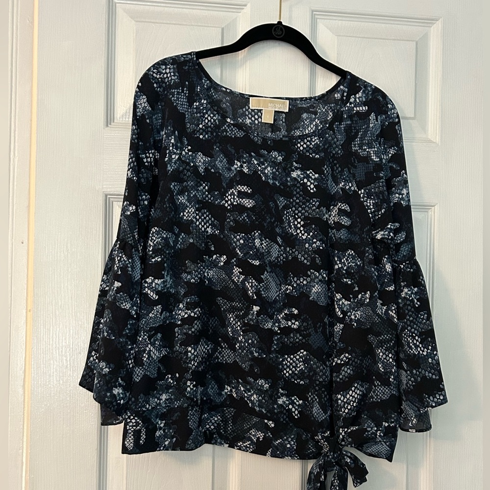 MICHAEL Michael Kors blue snake print blouse, size small.
